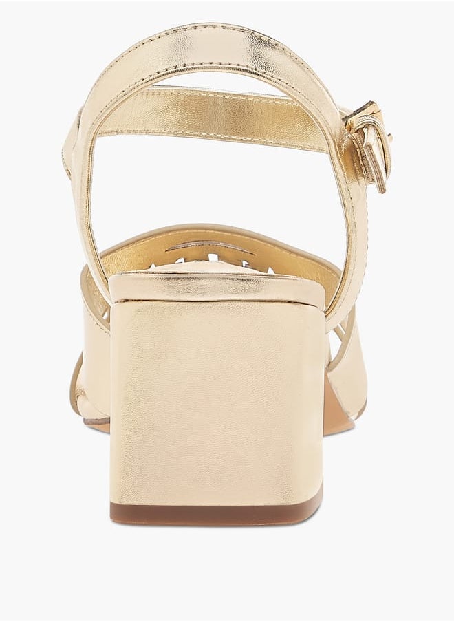 Women's Logo Detail Sandals with Buckle Closure and Block Heels