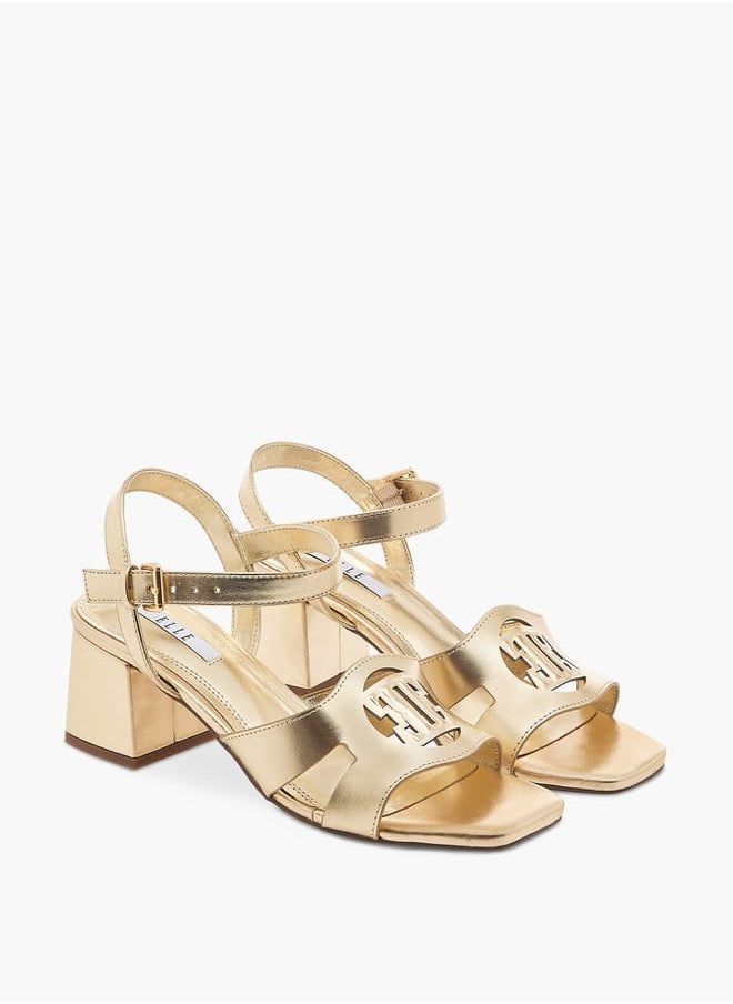 Women's Logo Detail Sandals with Buckle Closure and Block Heels