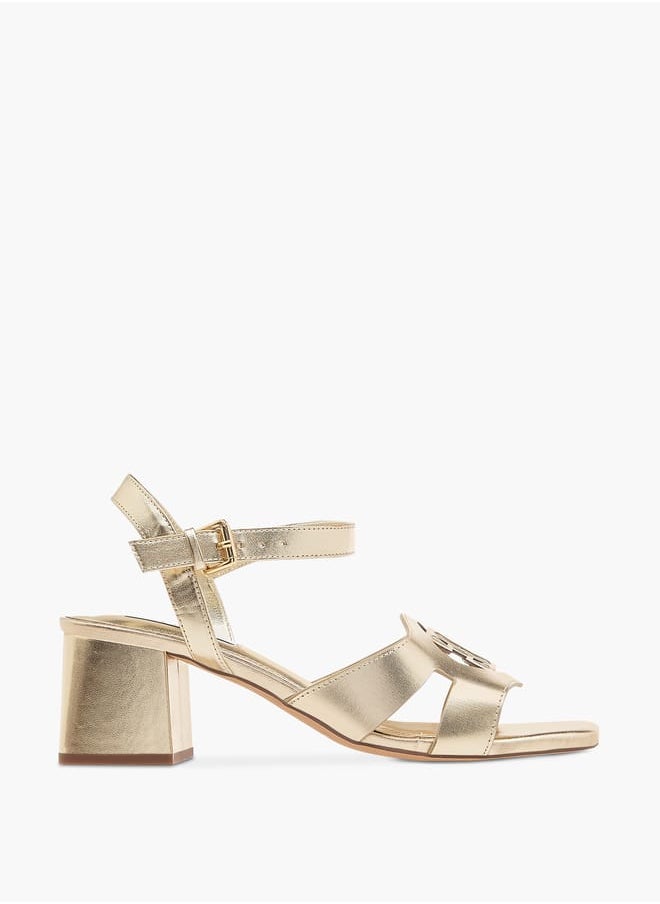 Women's Logo Detail Sandals with Buckle Closure and Block Heels