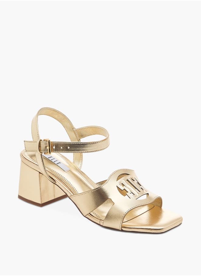 Women's Logo Detail Sandals with Buckle Closure and Block Heels