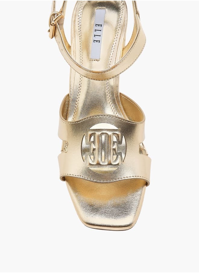 Women's Logo Detail Sandals with Buckle Closure and Block Heels