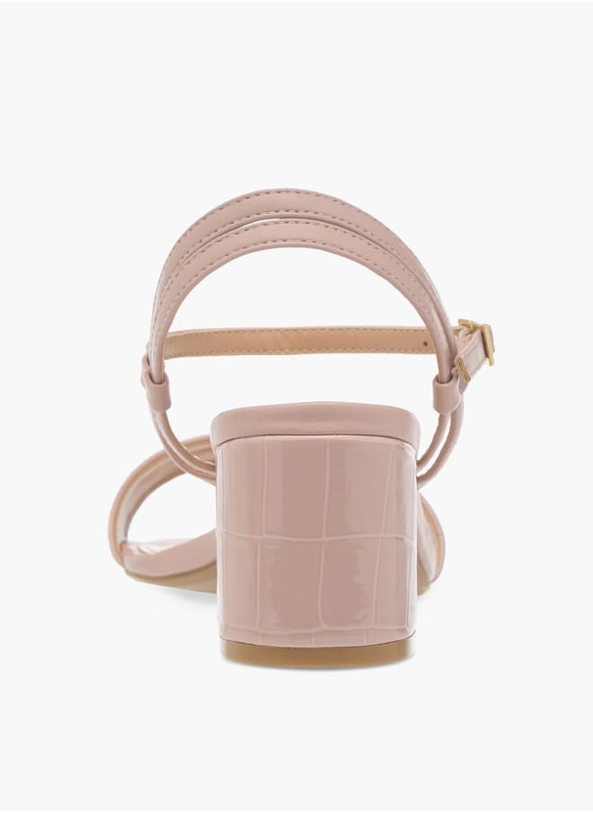 Women's Textured Sandals with Block Heels and Buckle Closure
