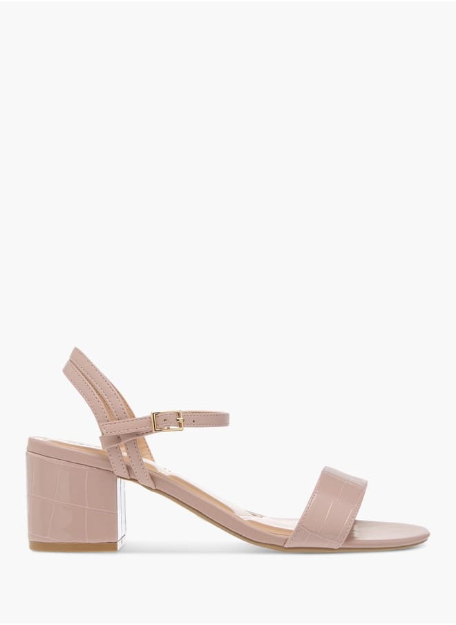 Women's Textured Sandals with Block Heels and Buckle Closure