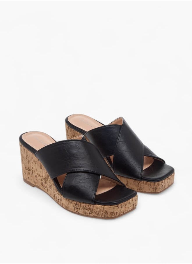 Women's Solid Slip-On Sandals with Wedge Heels