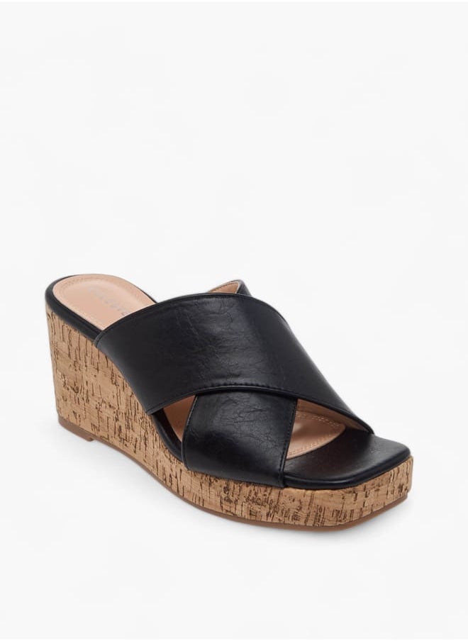 Women's Solid Slip-On Sandals with Wedge Heels