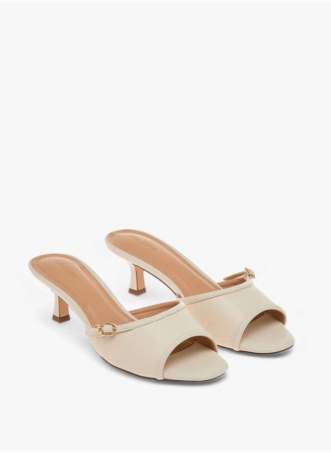 Women's Buckle Accent Slip-On Sandals with Kitten Heels