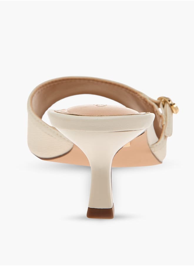 Women's Buckle Accent Slip-On Sandals with Kitten Heels