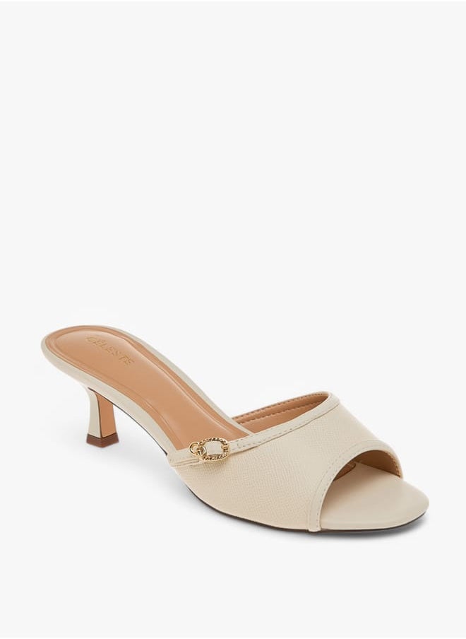 Women's Buckle Accent Slip-On Sandals with Kitten Heels