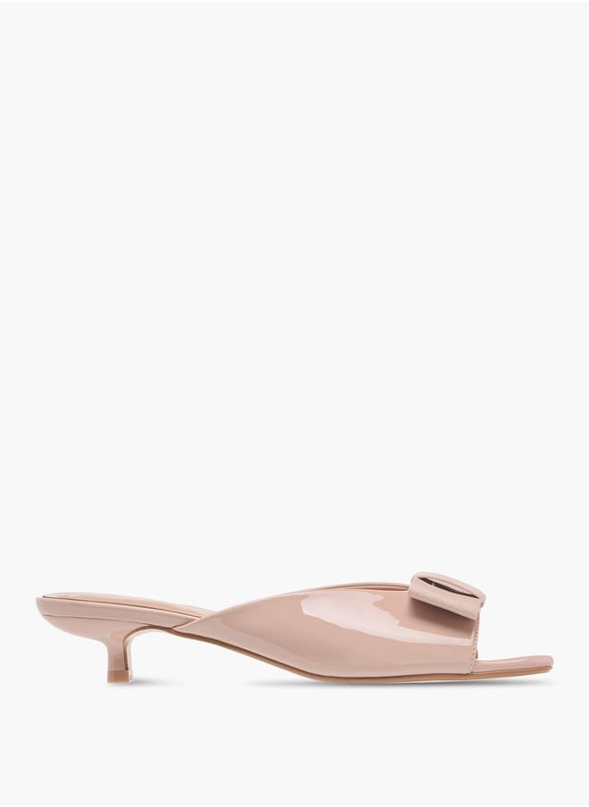 Women's Bow Applique Slip-On Sandals with Kitten Heels