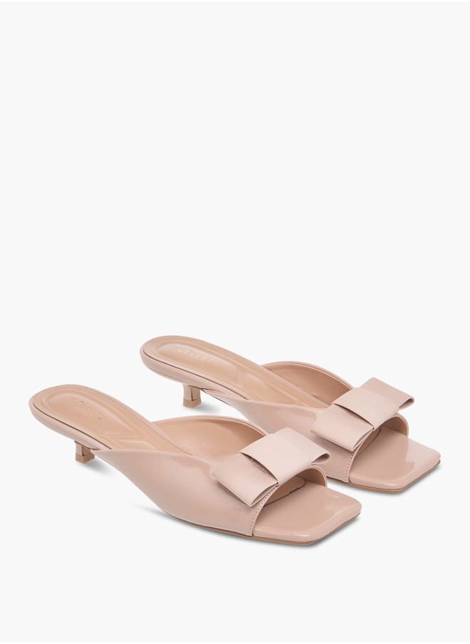 Women's Bow Applique Slip-On Sandals with Kitten Heels