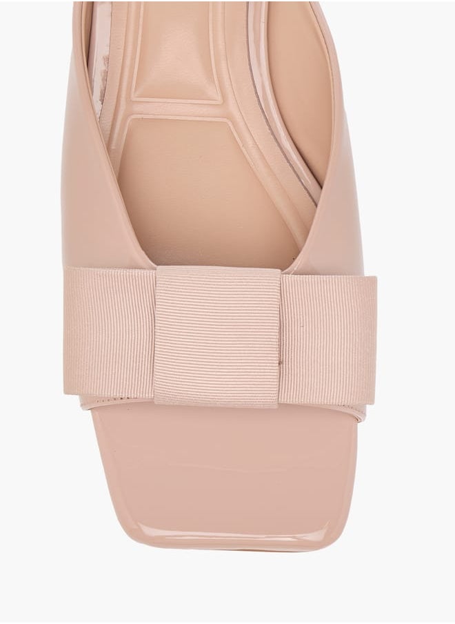 Women's Bow Applique Slip-On Sandals with Kitten Heels