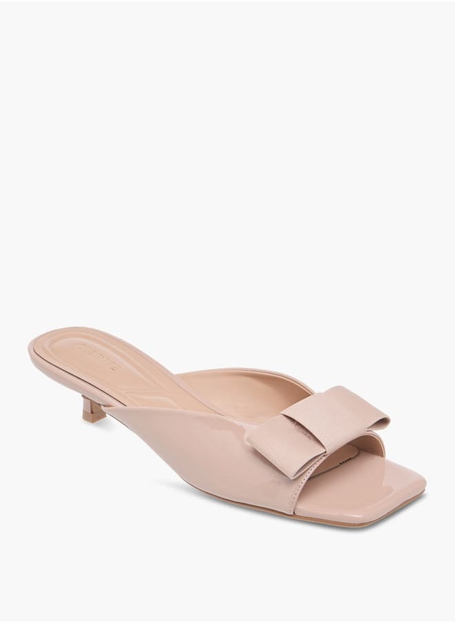 Women's Bow Applique Slip-On Sandals with Kitten Heels