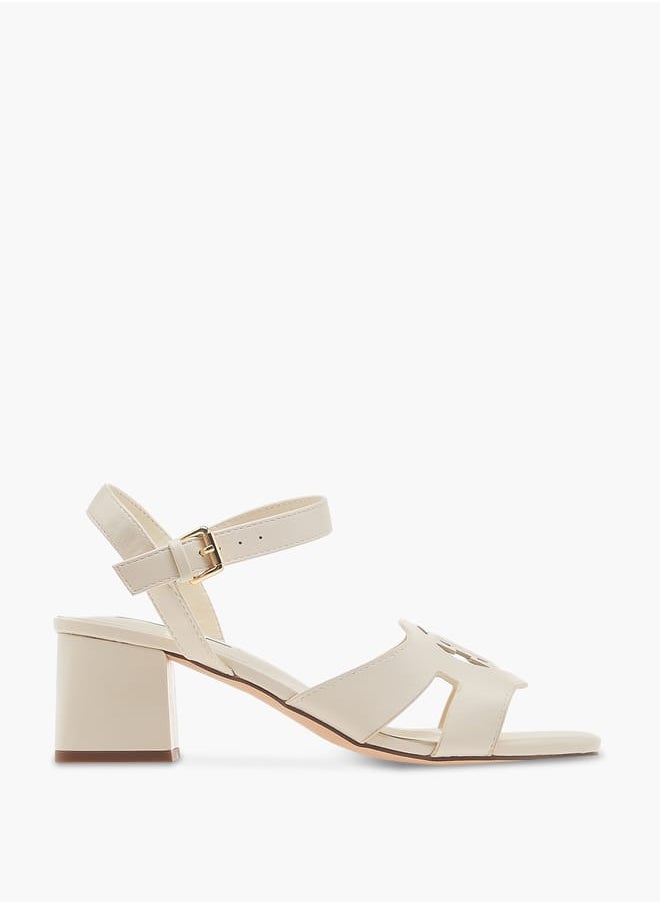 Women's Logo Detail Sandals with Buckle Closure and Block Heels