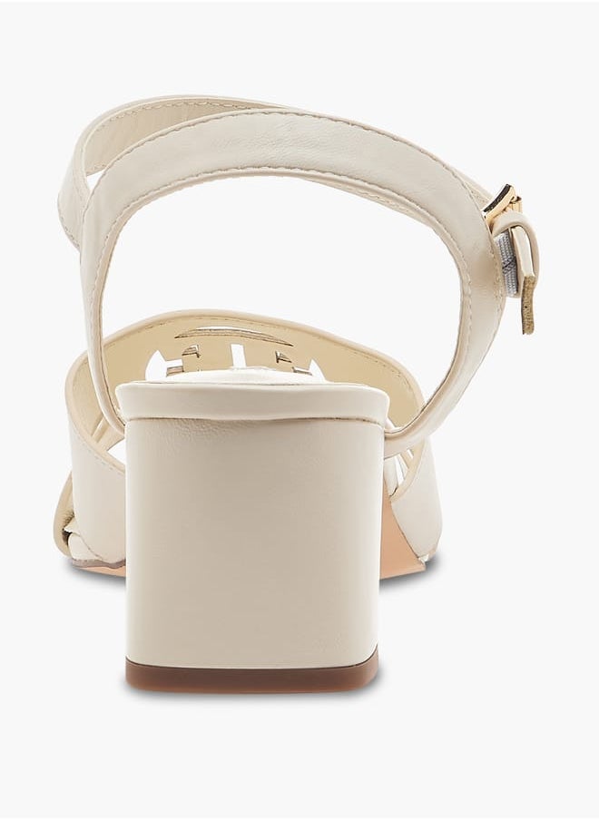 Women's Logo Detail Sandals with Buckle Closure and Block Heels