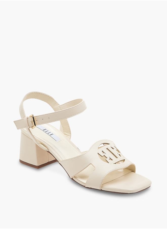 Women's Logo Detail Sandals with Buckle Closure and Block Heels