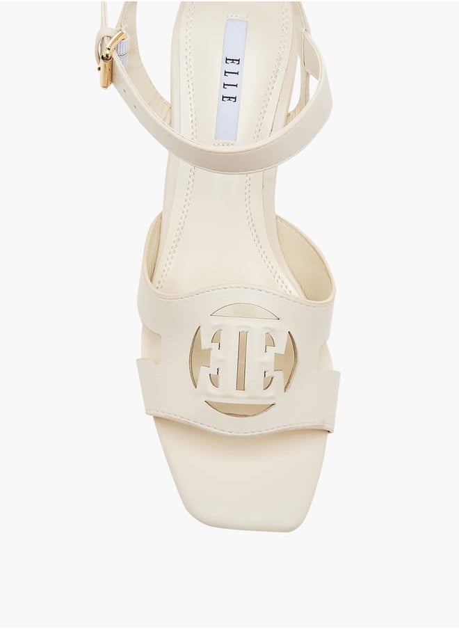 Women's Logo Detail Sandals with Buckle Closure and Block Heels