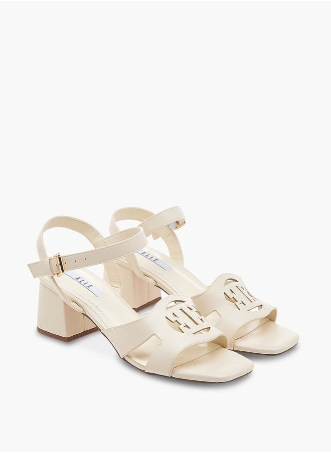 Women's Logo Detail Sandals with Buckle Closure and Block Heels