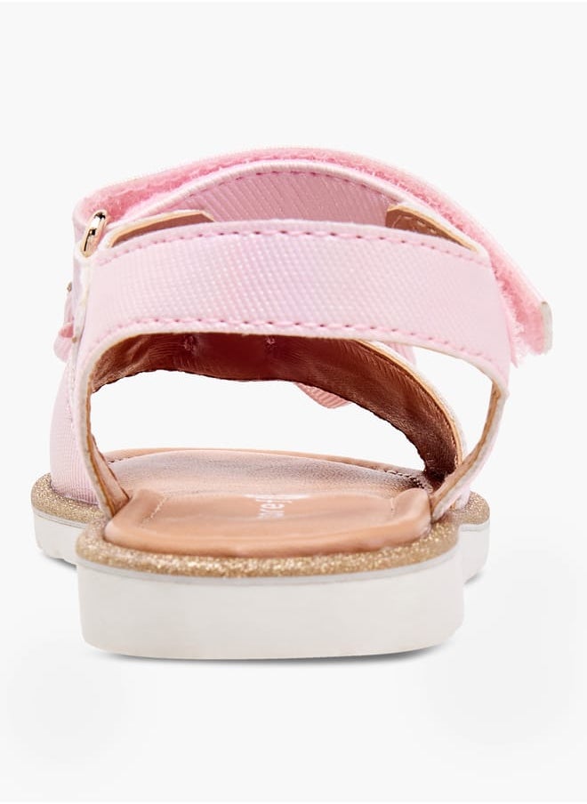 Girls Bow Embellished Flat Sandals with Hook and Loop Closure