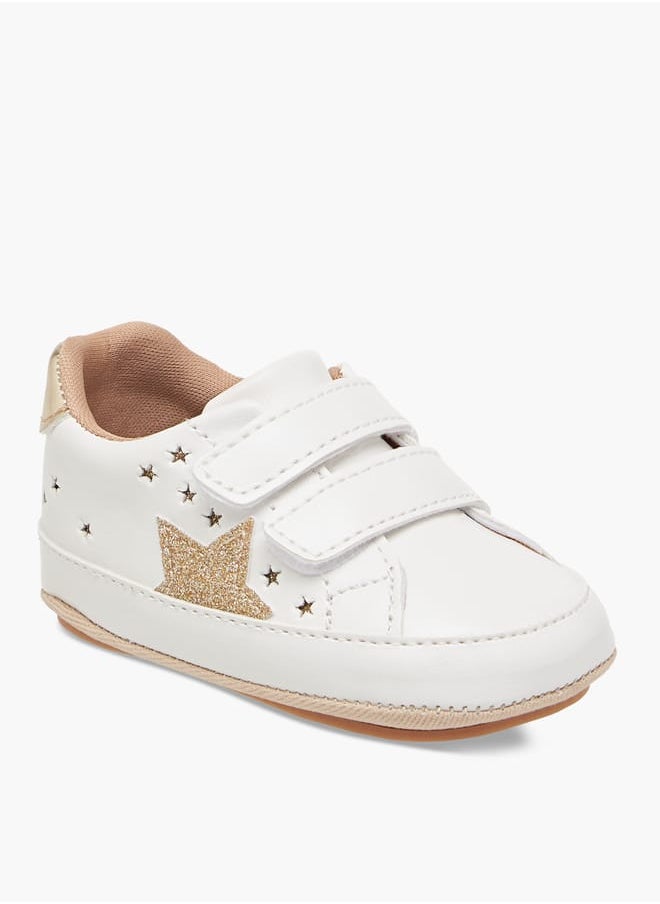 Girls Star Cutwork Detail Booties with Hook and Loop Closure
