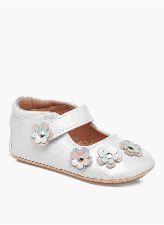 Girls Floral Accent Booties with Hook and Loop Closure