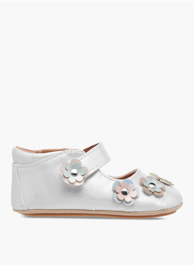 Girls Floral Accent Booties with Hook and Loop Closure