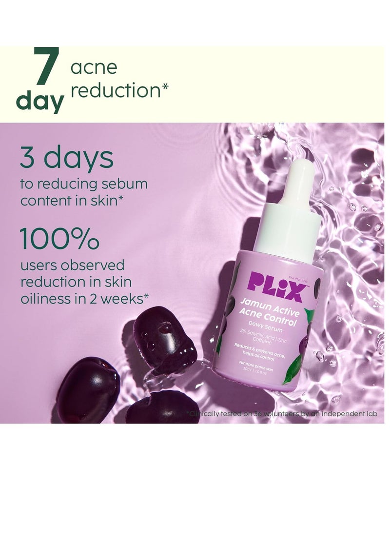 PLIX - THE PLANT FIX 2% Salicylic Acid Jamun Active Acne Control Dewy Serum 30 ml for Active Acne & Dark Spot Reduction with Caffeine for Breakout Control (Pack of 1)