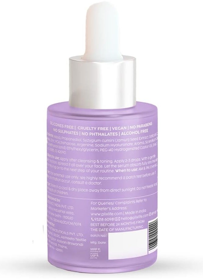 PLIX - THE PLANT FIX 2% Salicylic Acid Jamun Active Acne Control Dewy Serum 30 ml for Active Acne & Dark Spot Reduction with Caffeine for Breakout Control (Pack of 1)