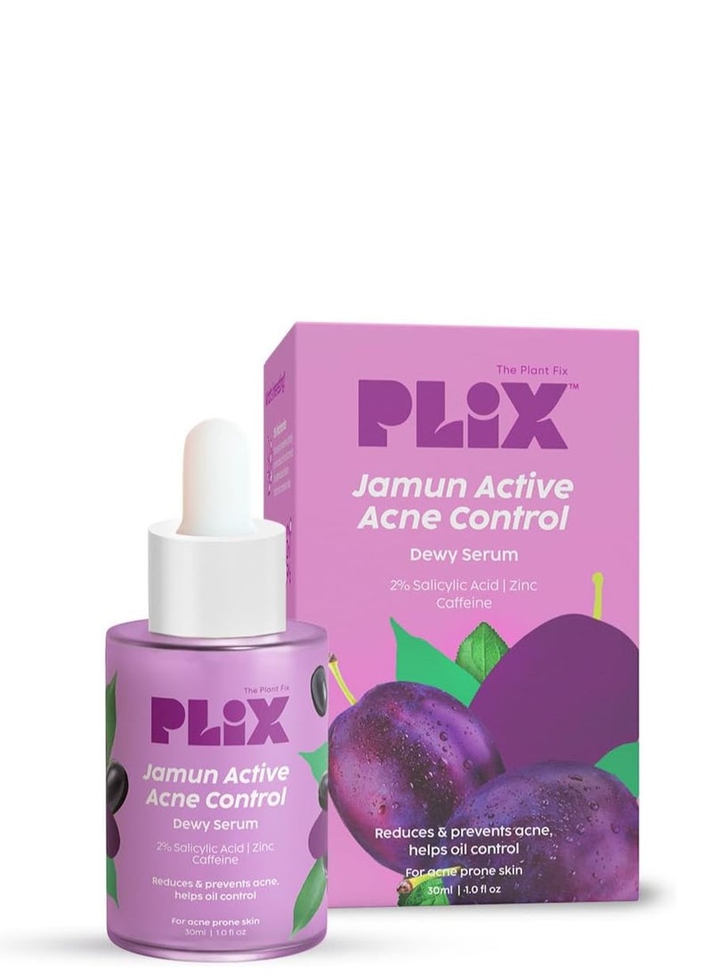 PLIX - THE PLANT FIX 2% Salicylic Acid Jamun Active Acne Control Dewy Serum 30 ml for Active Acne & Dark Spot Reduction with Caffeine for Breakout Control (Pack of 1)