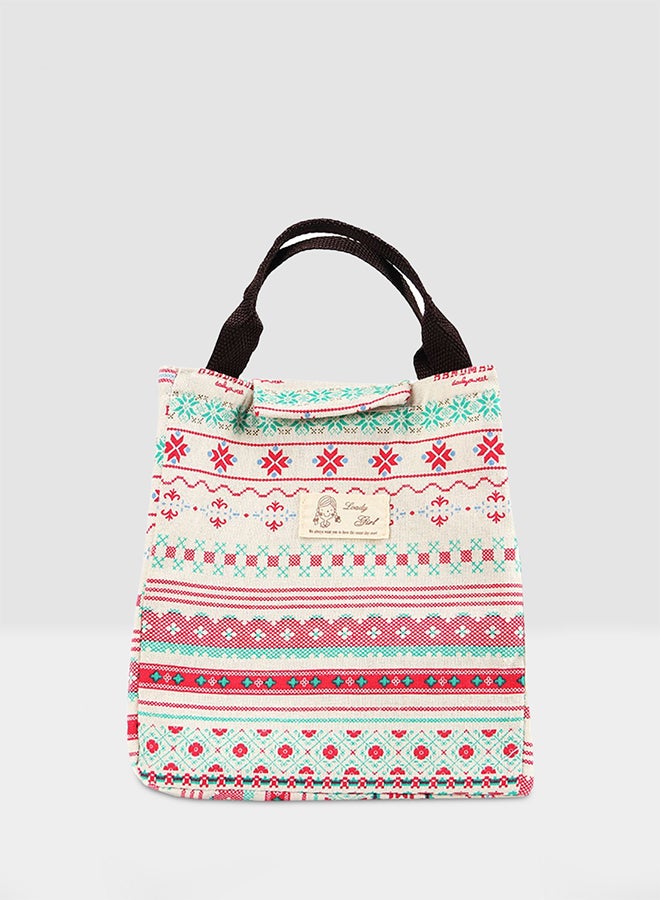 Printed Insulated Canvas Lunch Bag Multicolor 23x20x16centimeter