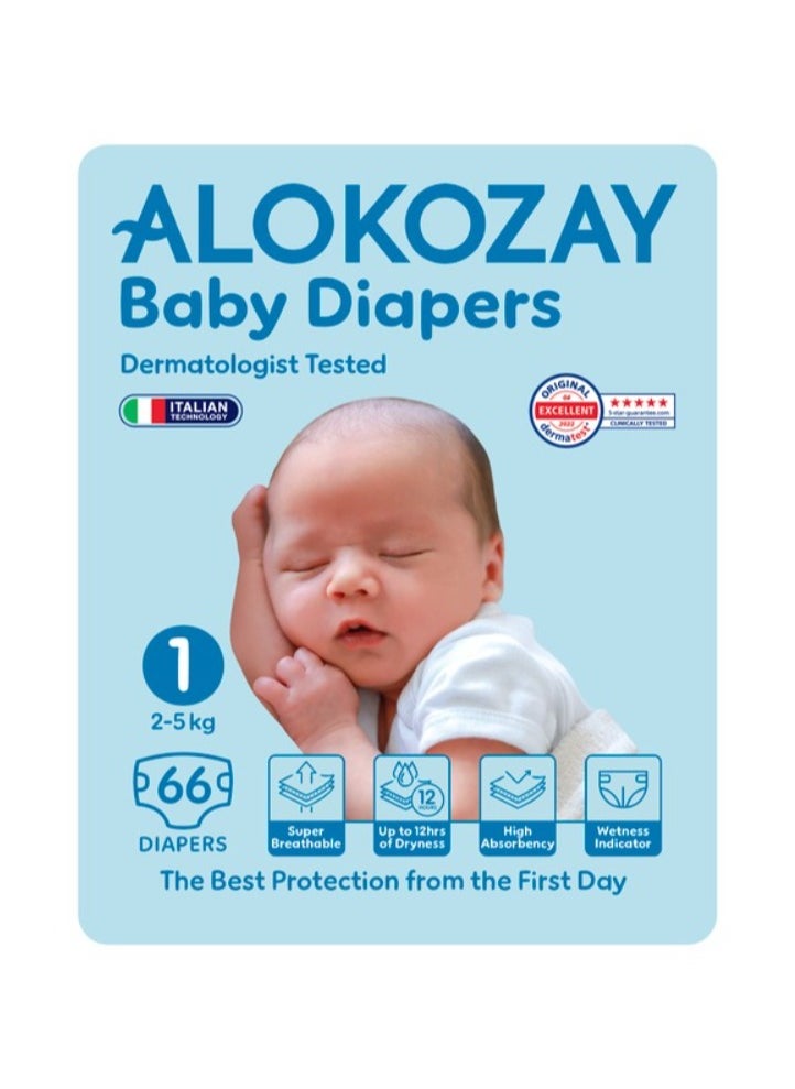 Alokozay - Premium Baby Diapers - Size 1 (2-5 Kg) - 66 Diapers