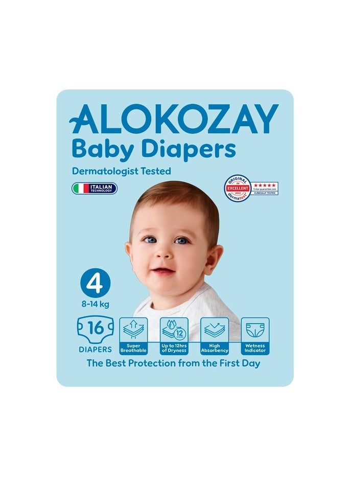 Alokozay - Premium Baby Diapers - Size 4 (8-14 Kg) - 16 Diapers