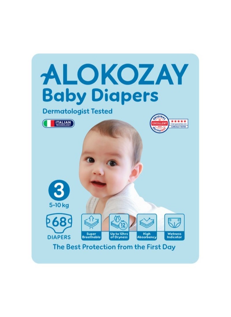 Alokozay - Premium Baby Diapers - Size 3 (5-10 Kg) - 68 Diapers