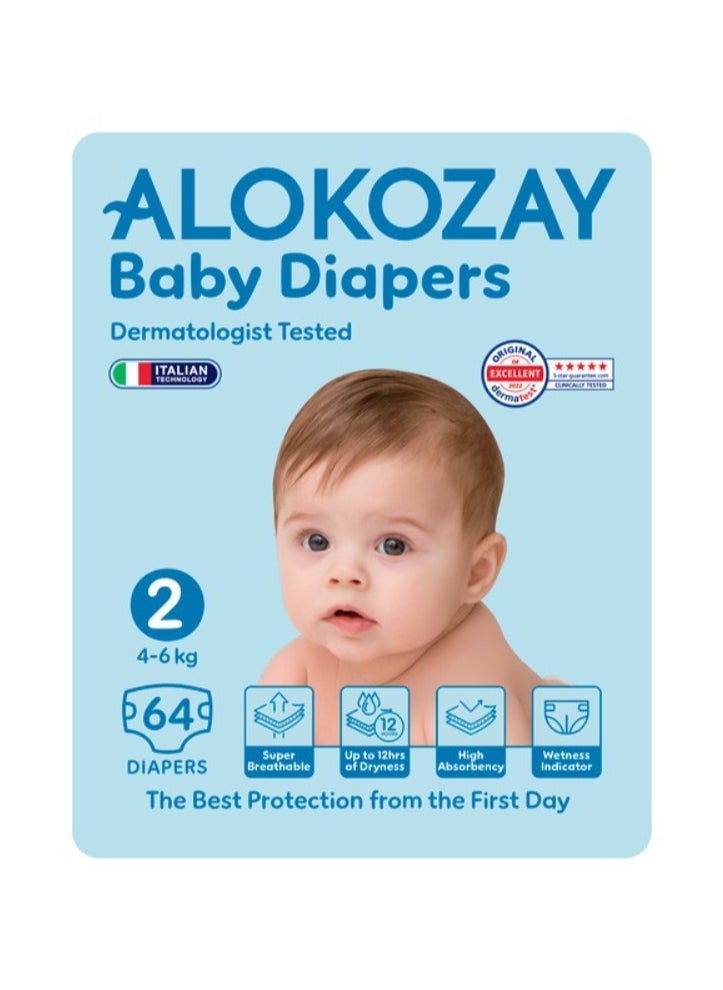 Alokozay - Premium Baby Diapers - Size 2 (4-6 Kg) - 64 Diapers