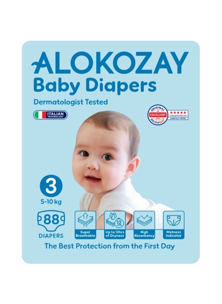 Alokozay - Premium Baby Diapers - Size 3 (5-10 Kg) - 88 Diapers