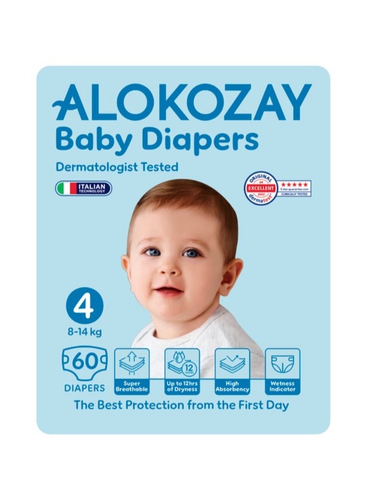 Alokozay - Premium Baby Diapers - Size 4 (8-14 Kg) - 60 Diapers