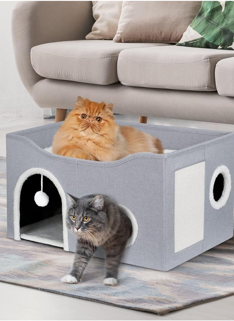Cat House,Cat Bed for Indoor Cats,Cat Nest,Foldable Cat Cube Cave,Large Pet Play House with Pet Cave Bed with Anti-Slip Bottom,Scratch Pad and Detachable Storage Box