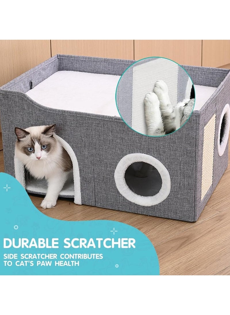 Cat House,Cat Bed for Indoor Cats,Cat Nest,Foldable Cat Cube Cave,Large Pet Play House with Pet Cave Bed with Anti-Slip Bottom,Scratch Pad and Detachable Storage Box