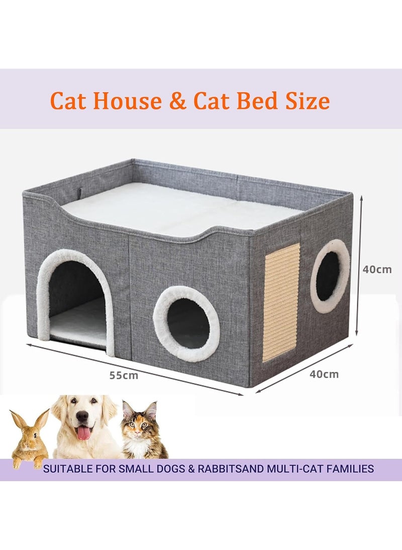 Cat House,Cat Bed for Indoor Cats,Cat Nest,Foldable Cat Cube Cave,Large Pet Play House with Pet Cave Bed with Anti-Slip Bottom,Scratch Pad and Detachable Storage Box
