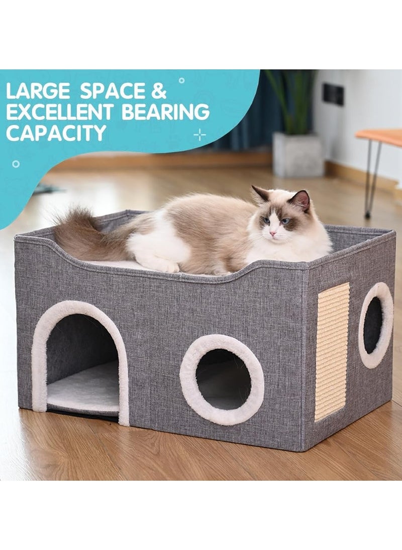 Cat House,Cat Bed for Indoor Cats,Cat Nest,Foldable Cat Cube Cave,Large Pet Play House with Pet Cave Bed with Anti-Slip Bottom,Scratch Pad and Detachable Storage Box