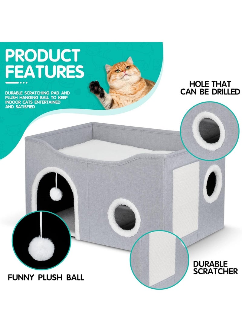Cat House,Cat Bed for Indoor Cats,Cat Nest,Foldable Cat Cube Cave,Large Pet Play House with Pet Cave Bed with Anti-Slip Bottom,Scratch Pad and Detachable Storage Box