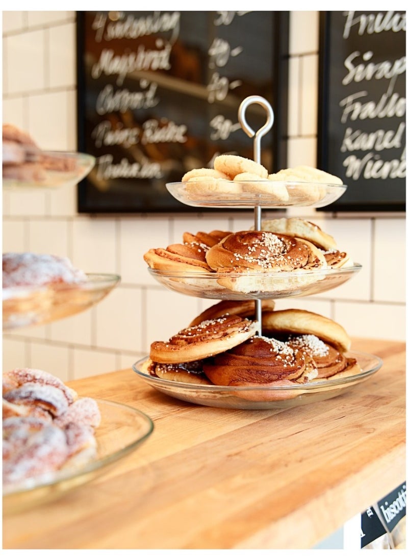 Three-Tier Serving Stand, Clear Glass/Stainless Steel, Adjustable Design