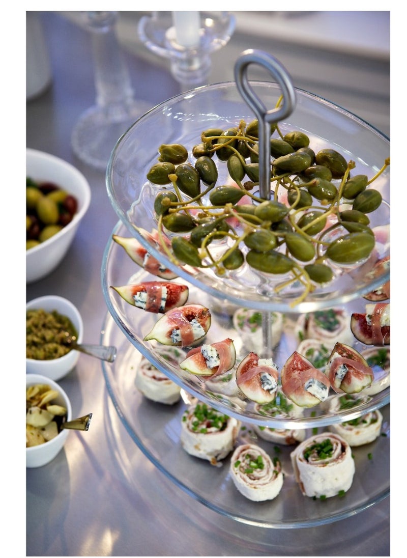 Three-Tier Serving Stand, Clear Glass/Stainless Steel, Adjustable Design