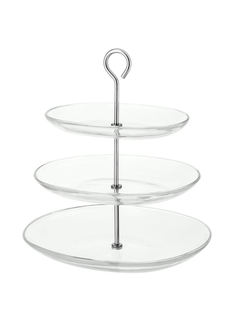 Three-Tier Serving Stand, Clear Glass/Stainless Steel, Adjustable Design