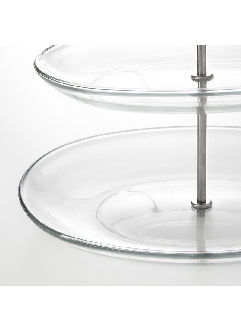 Three-Tier Serving Stand, Clear Glass/Stainless Steel, Adjustable Design