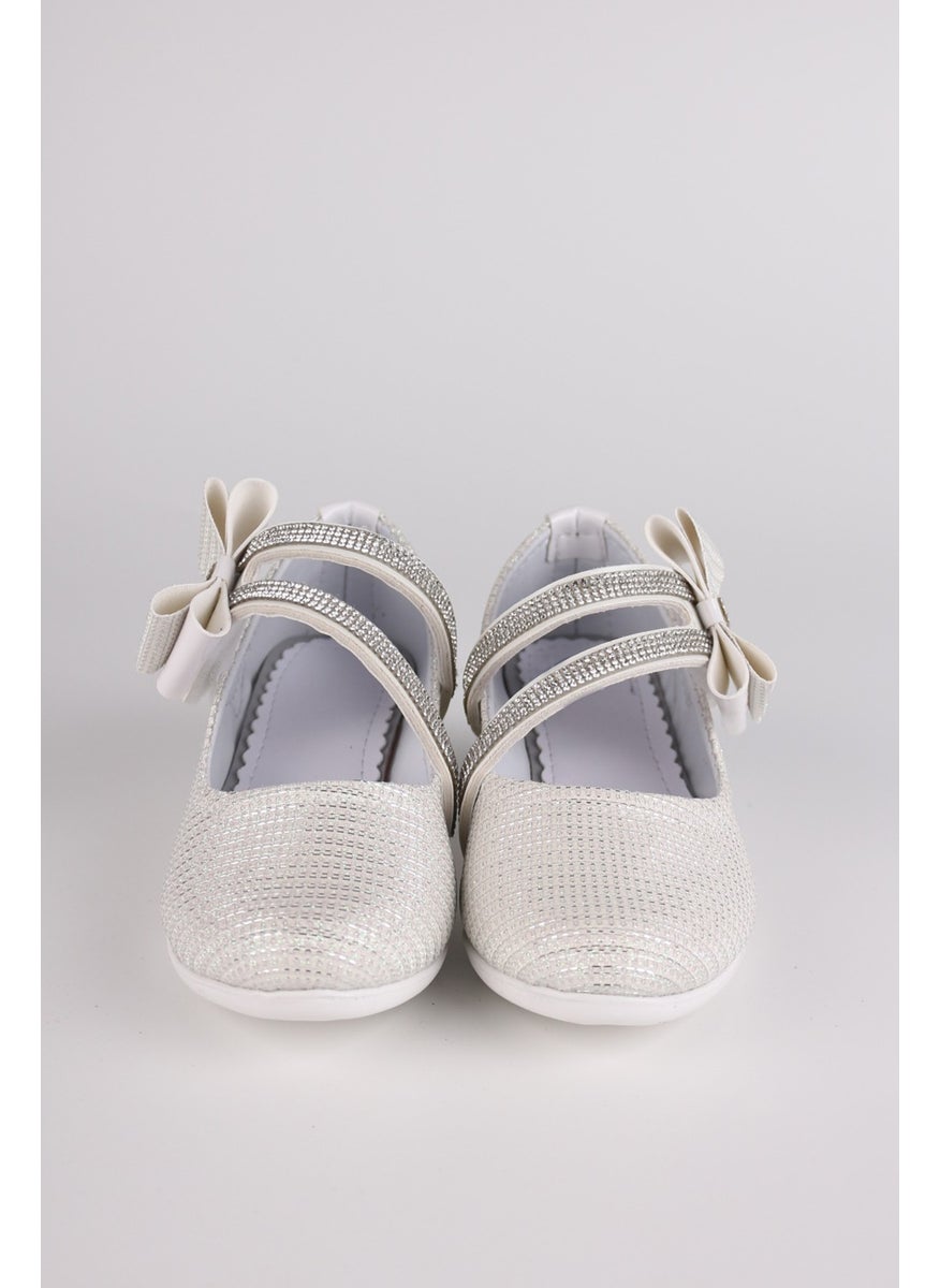 Girls Shoes Bowtie Ballerina Stoned Glittery White
