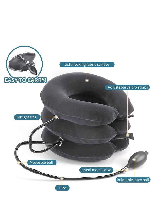 Travel pillow cervical traction device Portable neck traction device Neck pain relief Inflatable neck brace and neck decompression