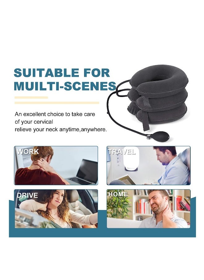 Travel pillow cervical traction device Portable neck traction device Neck pain relief Inflatable neck brace and neck decompression