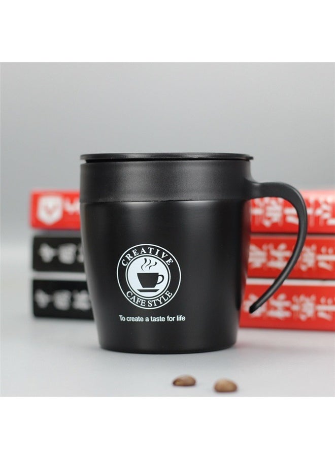 Coffee Mug Cup with Handle and Lid, Insulated Stainless Steel Coffee Travel Mug, Double Wall Vacuum Tumbler Cup Include Lid Insulated，Ideal for Hot & Cold Drinks,Simple Style Portable Vacuum Cup With Black/Silver