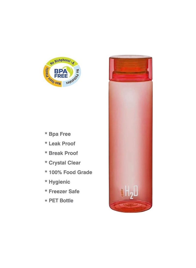 Cello H2O Round Unbreakable Plastic Water Bottle | Lid is sealed by a silicone ring Best Usage for Office/School/College/Gym/Picnic/Home/Fridge | 1 Liter | Assorted, Set of 6