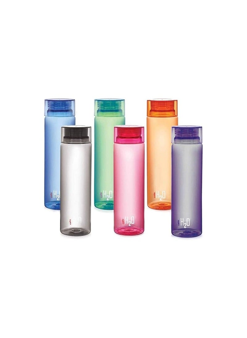 Cello H2O Round Unbreakable Plastic Water Bottle | Lid is sealed by a silicone ring Best Usage for Office/School/College/Gym/Picnic/Home/Fridge | 1 Liter | Assorted, Set of 6